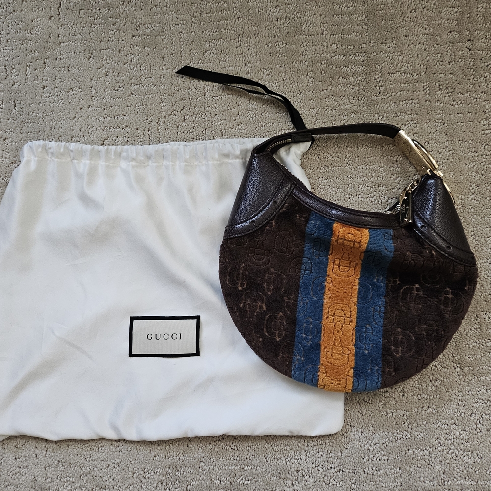 Auth Gucci Brown Mini Bag with Blue and Orange Stripes - Picture 3 of 12